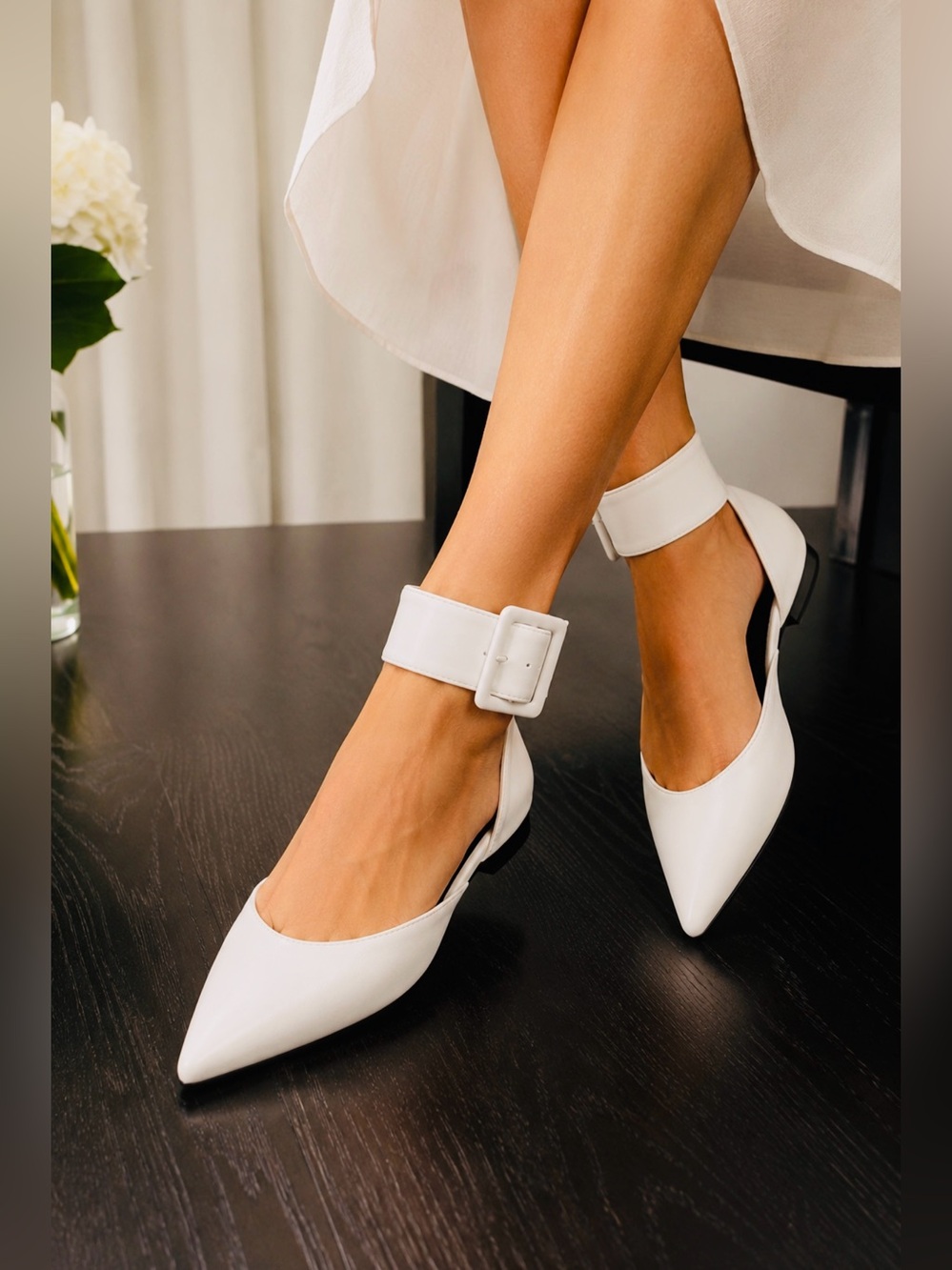 Ovye Bianco Soft Nappa Leather Buckle Flats